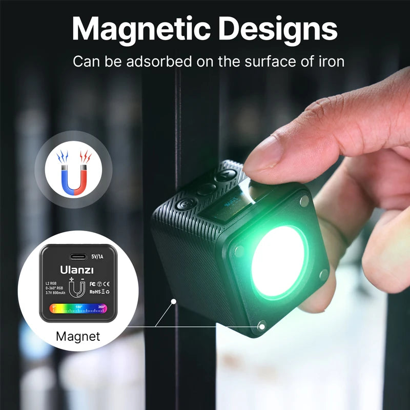 Ulanzi L2 RGB Mini COB Video Light - Magnetic Fill Light with Diffuser