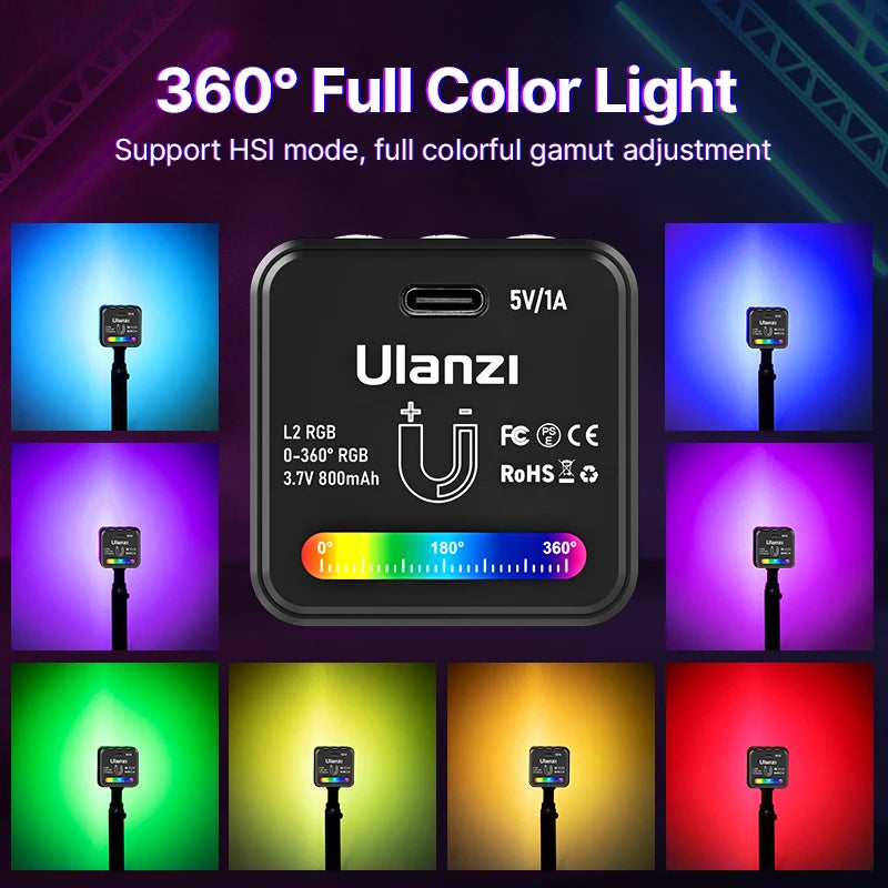 Ulanzi L2 RGB Mini COB Video Light - Magnetic Fill Light with Diffuser