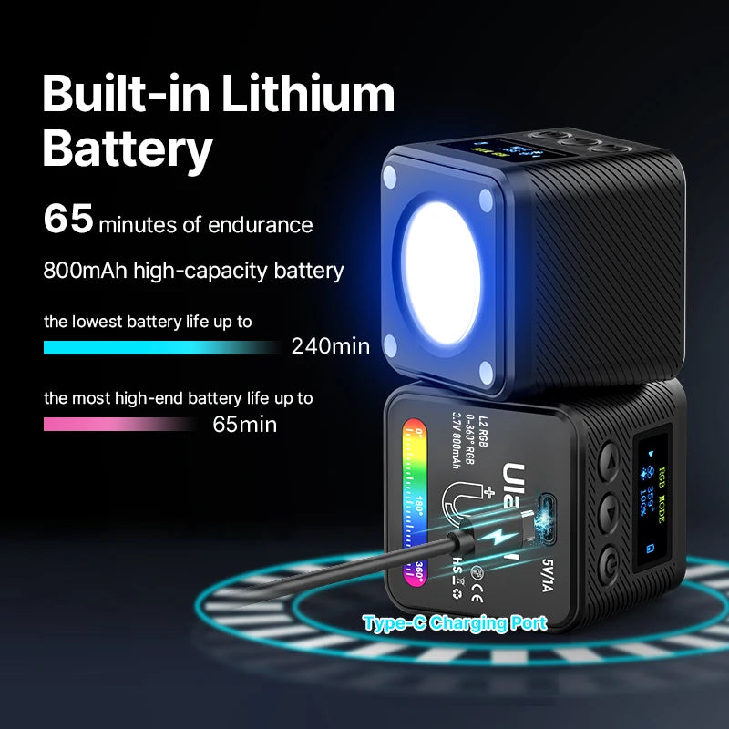 Ulanzi L2 RGB Mini COB Video Light - Magnetic Fill Light with Diffuser