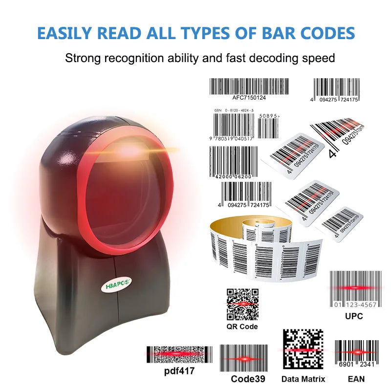 2D Desktop Barcode Scanner - Hands-Free QR and PDF417 Reading
