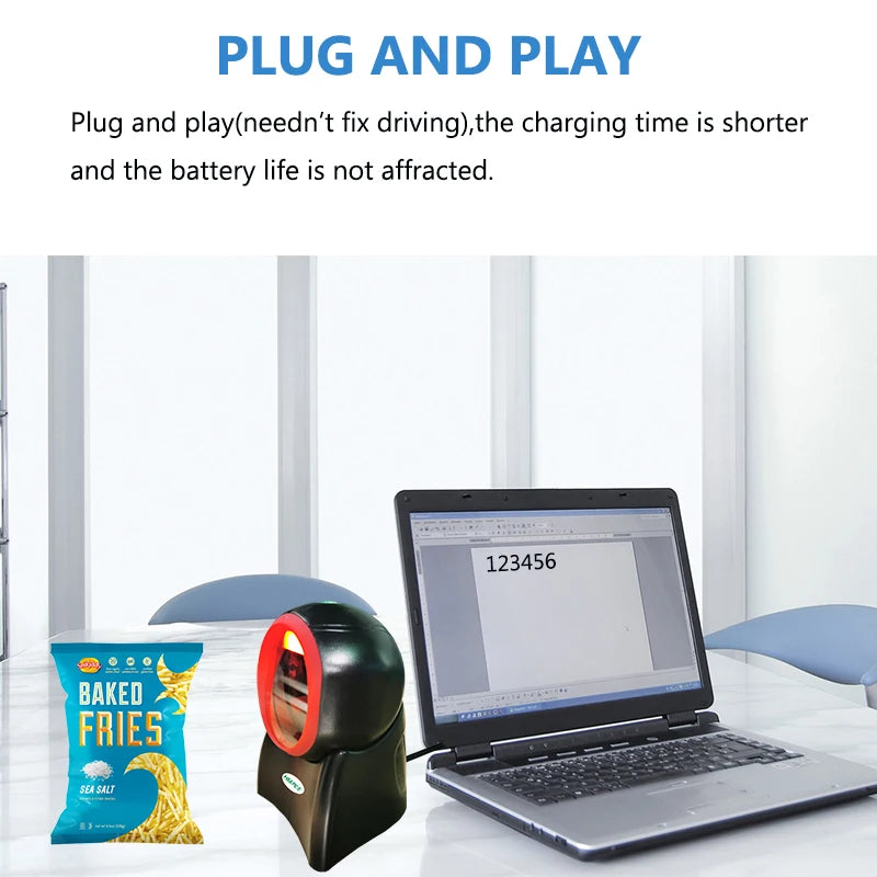 2D Desktop Barcode Scanner - Hands-Free QR and PDF417 Reading