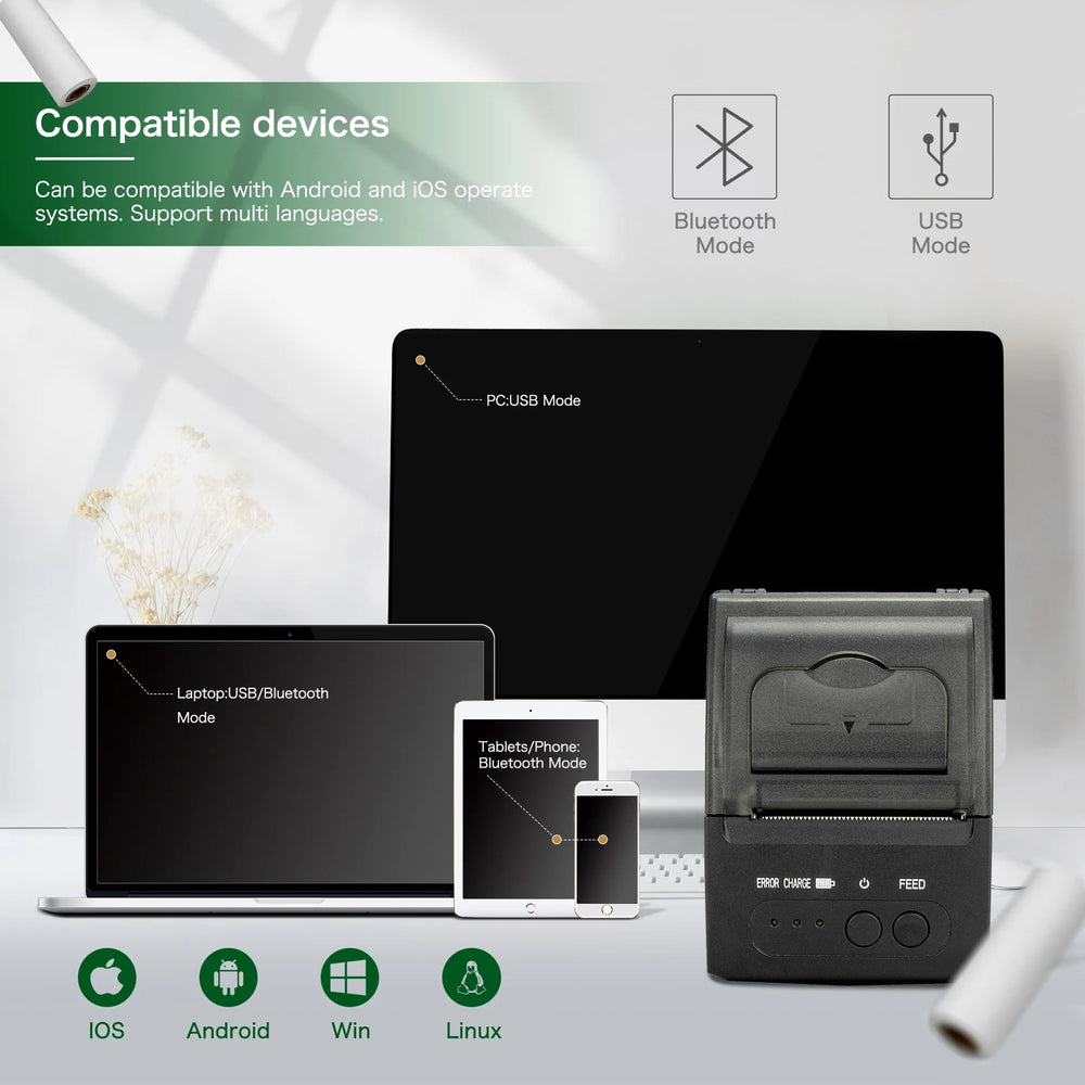 NETUM 1809 Mini Thermal Receipt Printer - 58mm Bluetooth Portable POS