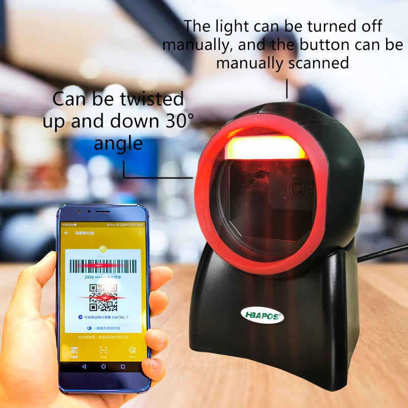 2D Desktop Barcode Scanner - Hands-Free QR and PDF417 Reading