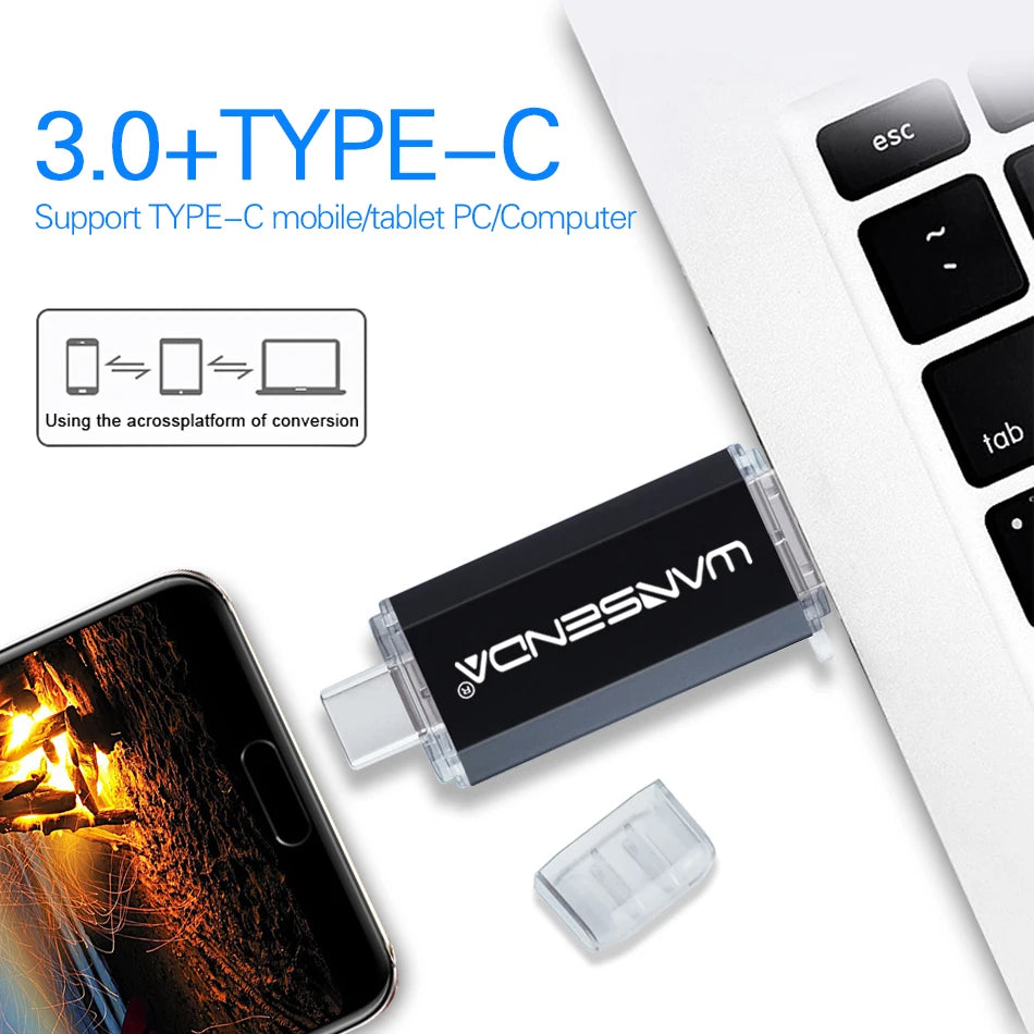 OTG USB 3.0 Flash Drive - Dual USB and Type-C Portable Storage