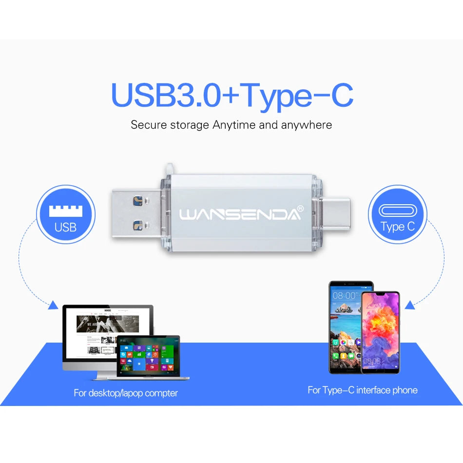 OTG USB 3.0 Flash Drive - Dual USB and Type-C Portable Storage