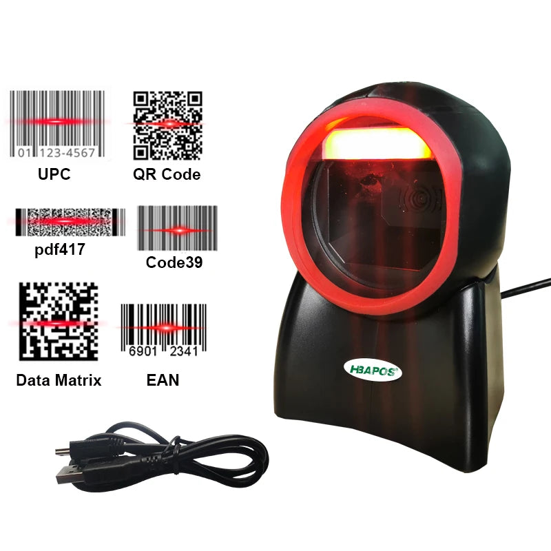 2D Desktop Barcode Scanner - Hands-Free QR and PDF417 Reading