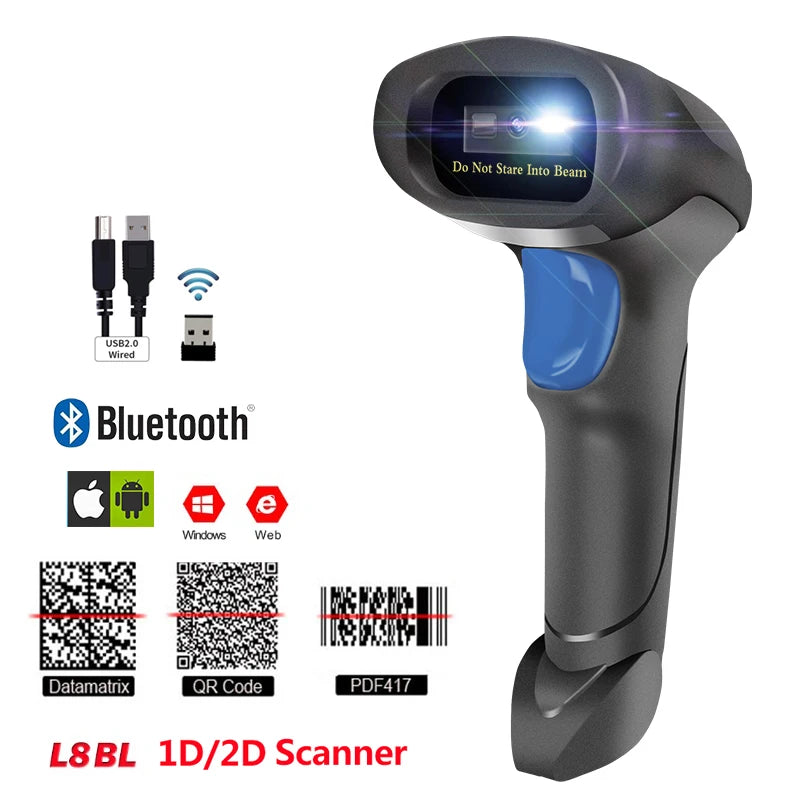 Wireless 2D Barcode Scanner - Bluetooth, 2.4G and USB Support