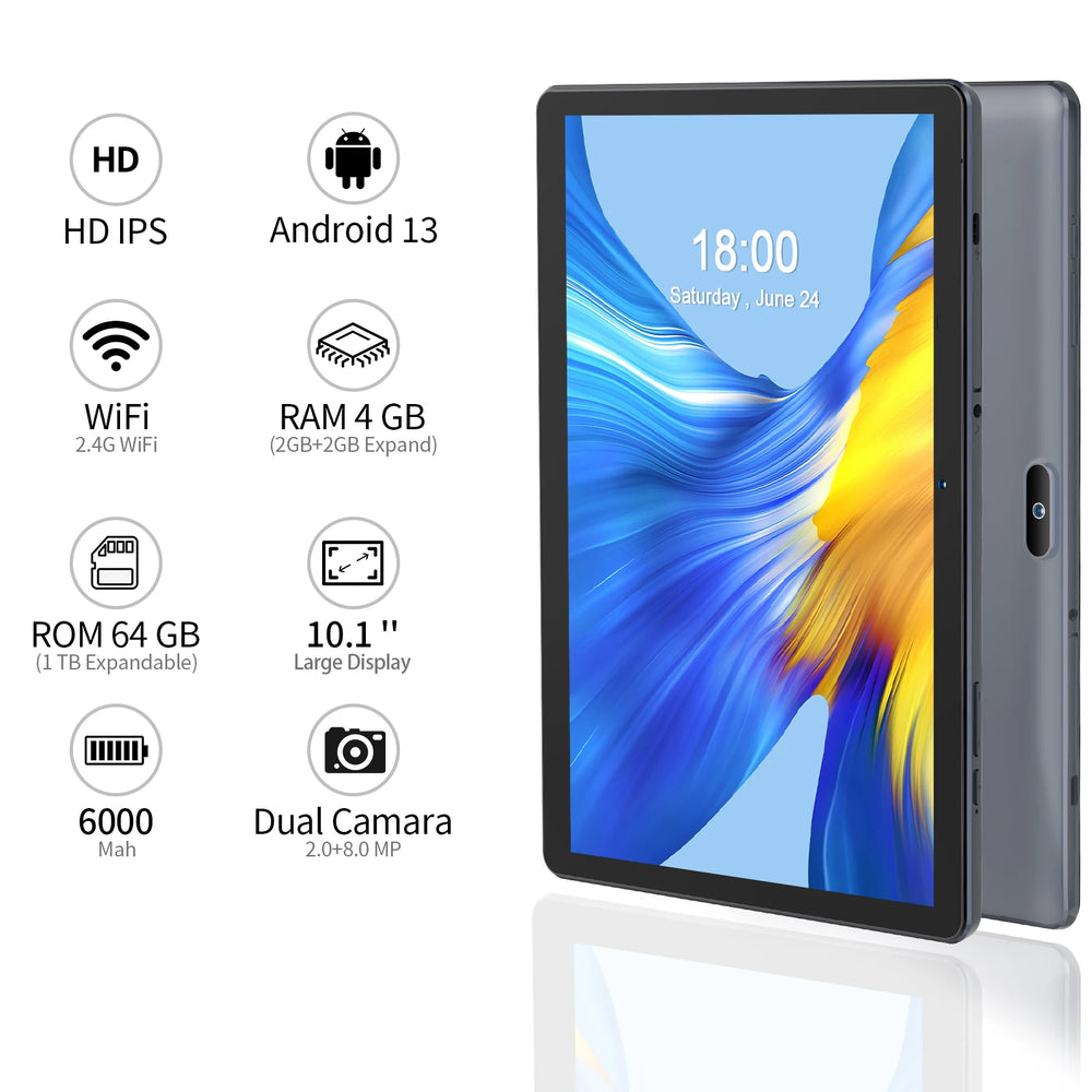 PRITOM 10" Android Tablet - SIM Slot, WiFi, GPS and 64GB Storage