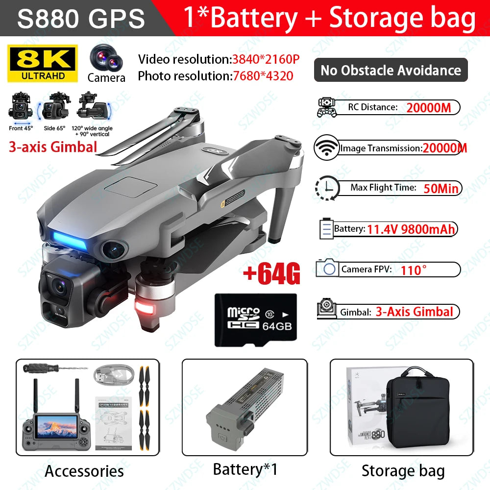 S880 Max GPS Fishing Drone - 8K Dual Camera, 5G WiFi and 3-Axis Gimbal