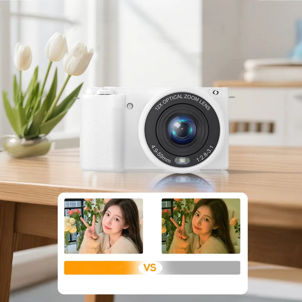 4K Digital Selfie Camera - 64MP, 12X Zoom and Flip Screen