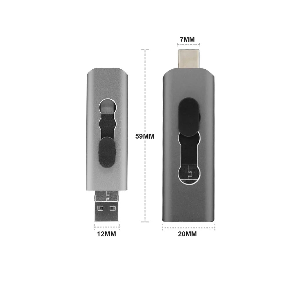3-in-1 OTG USB Flash Drive - Type-C, Micro USB and USB Storage