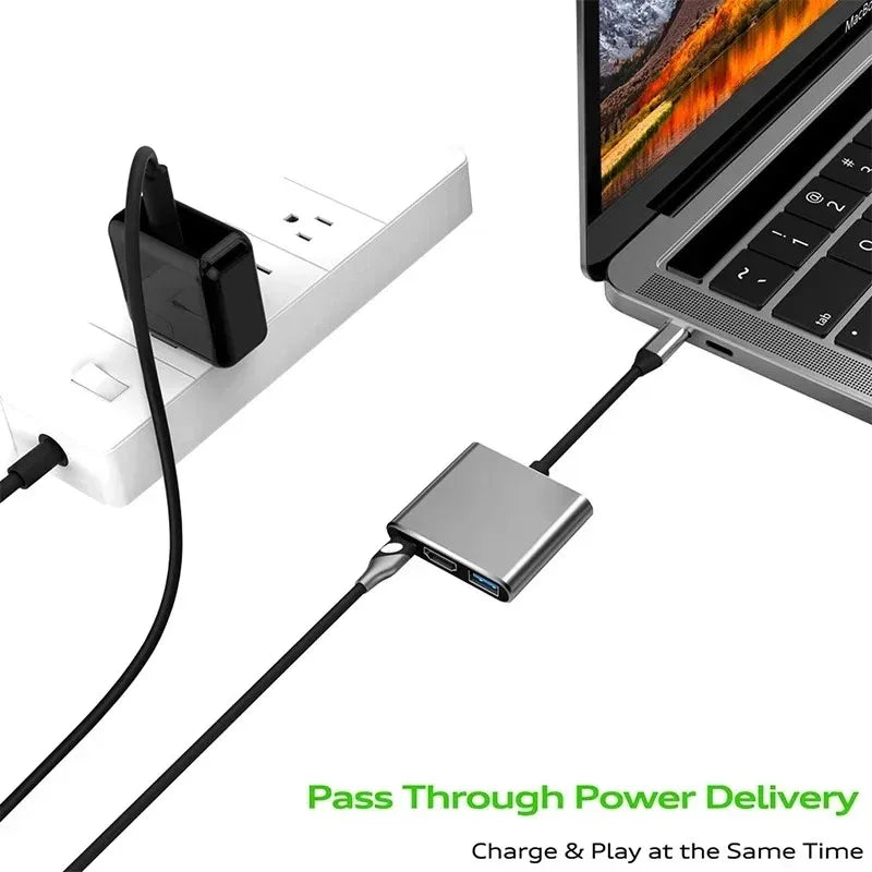 3-in-1 USB-C Hub - HDMI Compatible Splitter and USB 3.0 Adapter