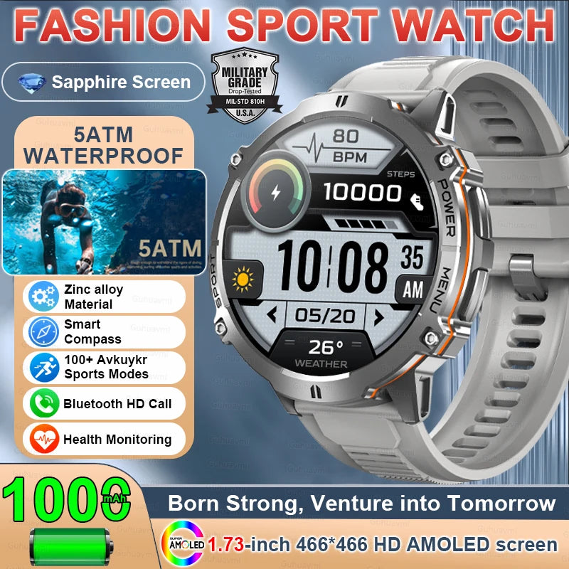 Outdoor Military GPS Smart Watch - AMOLED Display, Compass and 5ATM Water Resistance