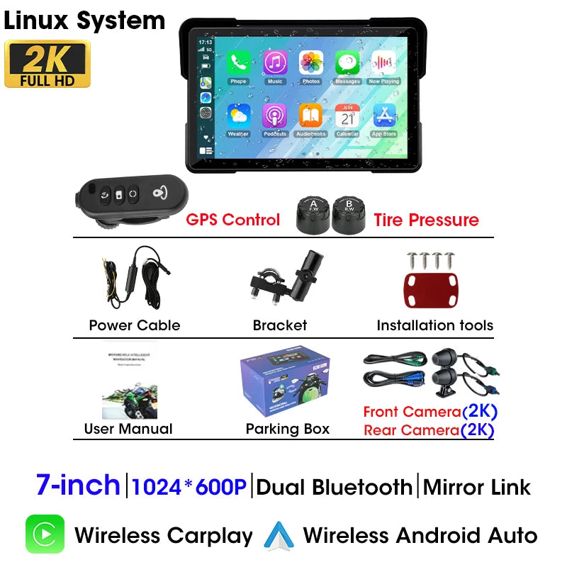 5"/7" 2K Portable Motorcycle DVR GPS Navigator - 5" screen and Android Auto