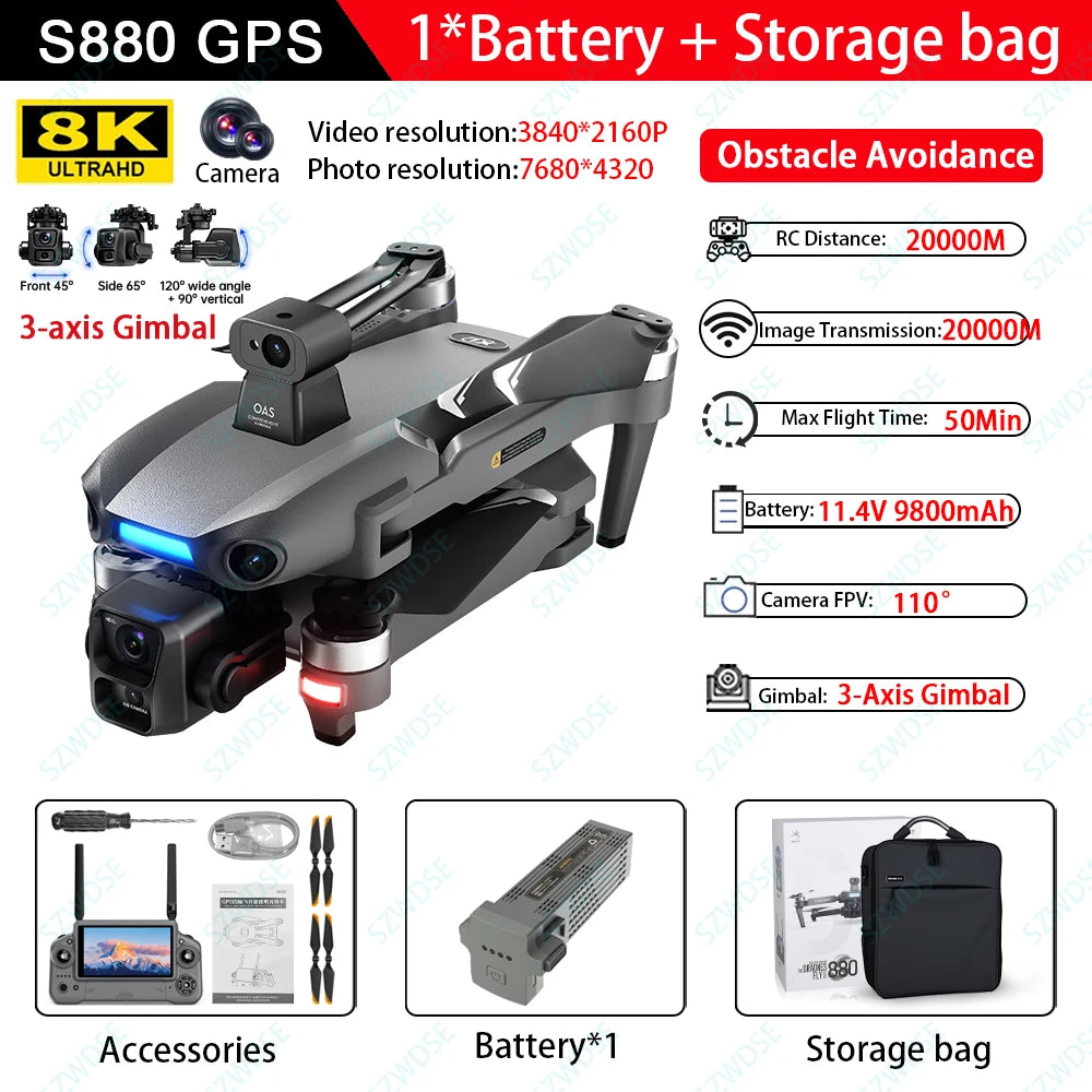 S880 Max GPS Fishing Drone - 8K Dual Camera, 5G WiFi and 3-Axis Gimbal