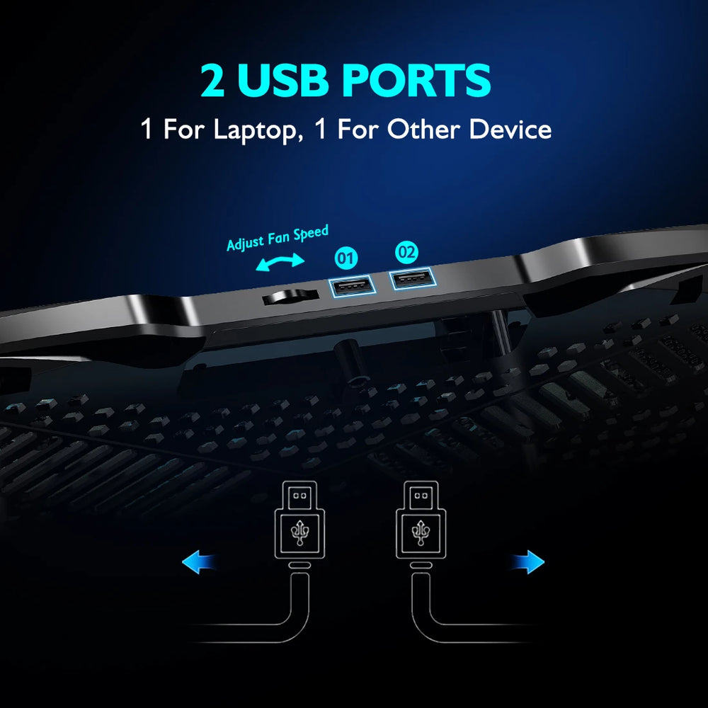 Laptop Cooling Pad - 5 Quiet Fans, Adjustable Stand and Phone Holder