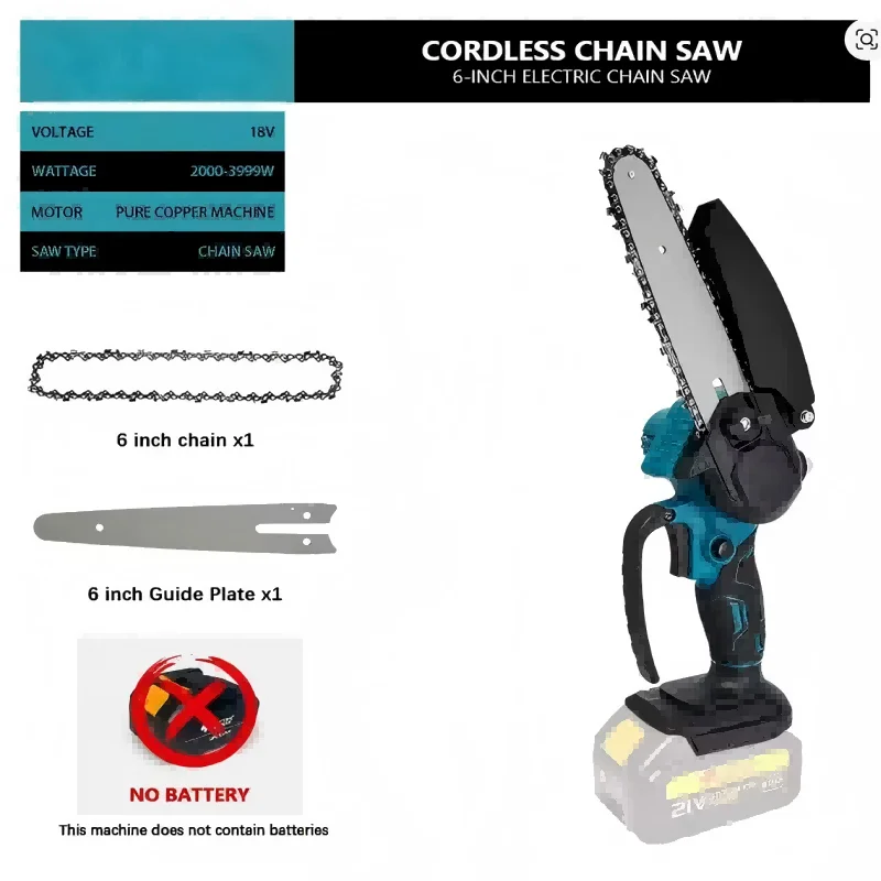 6-Inch Mini Electric Chainsaw - One-Hand 18V Portable Cutting Tool