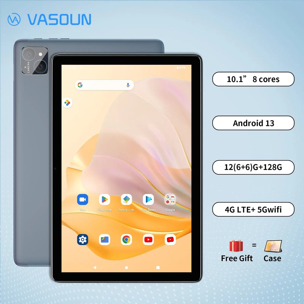 VASOUN 10.1" Android 14 Tablet - 12GB RAM, 128GB and Dual SIM 4G