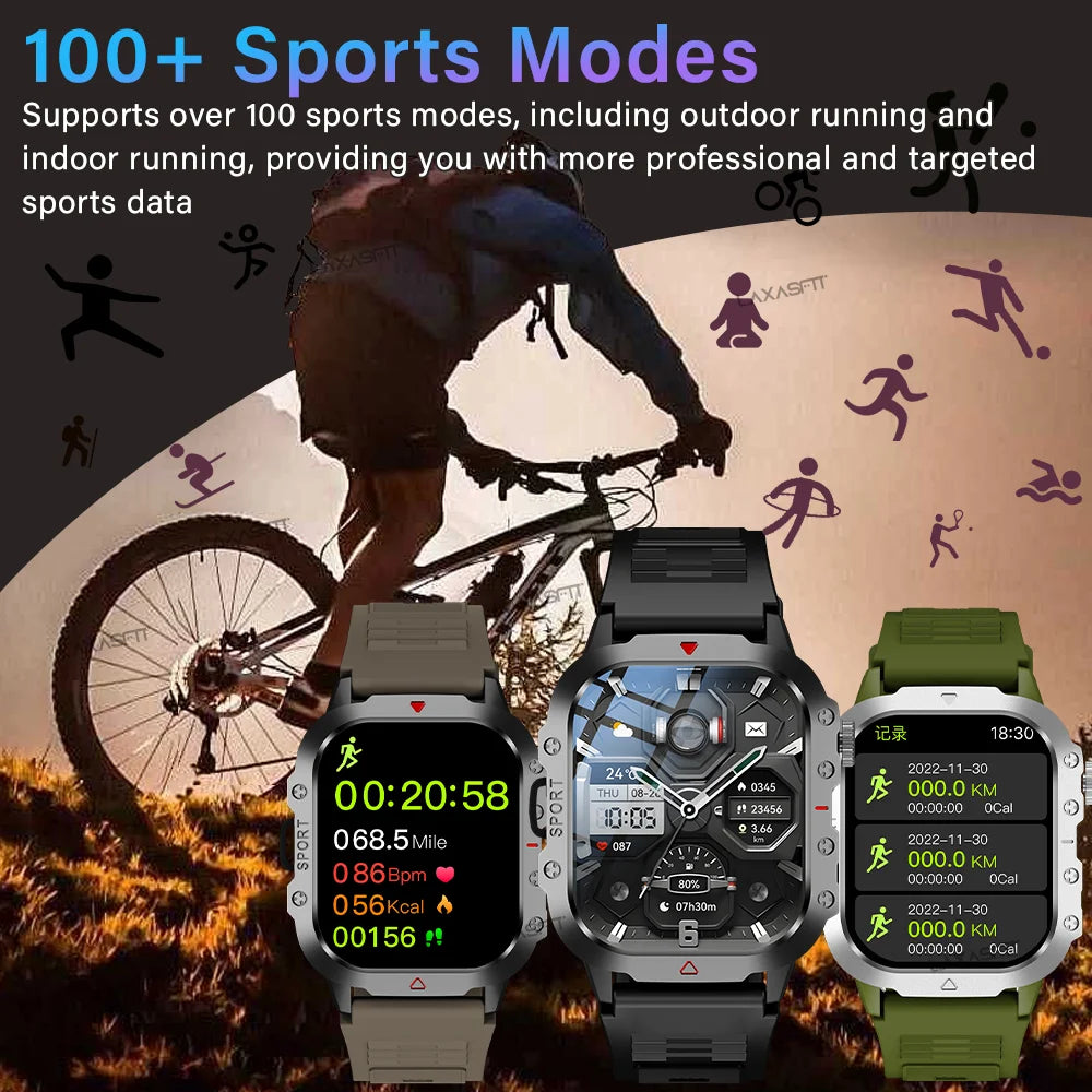 KESHUYOU Outdoor Smart Watch - 2.01" HD Screen and LED Flashlight