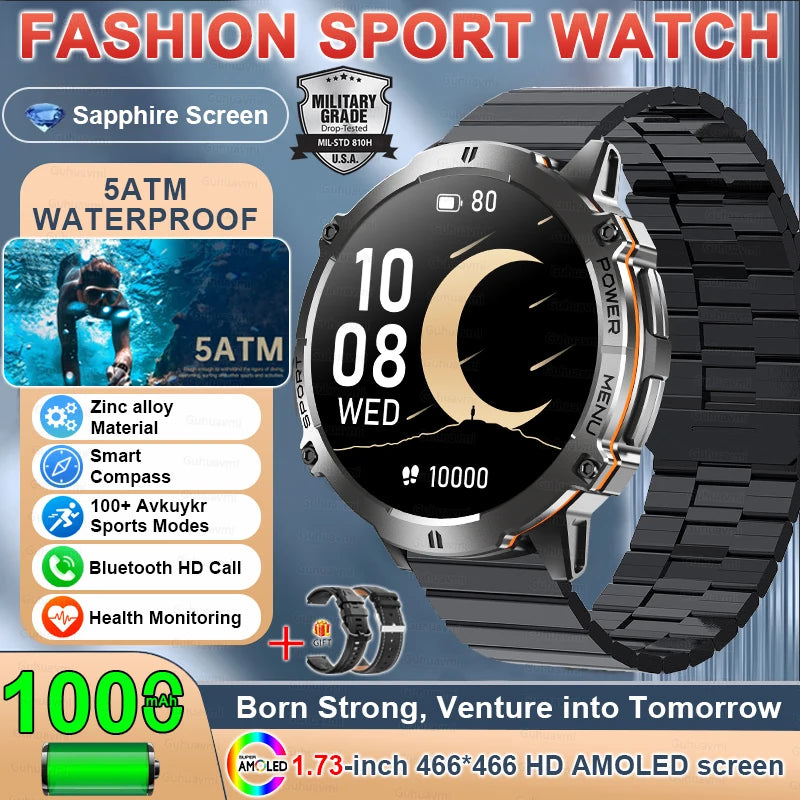 Outdoor Military GPS Smart Watch - AMOLED Display, Compass and 5ATM Water Resistance