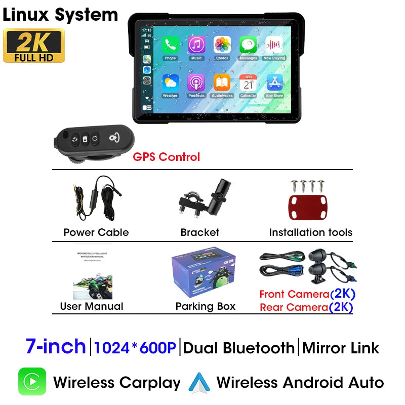 5"/7" 2K Portable Motorcycle DVR GPS Navigator - 5" screen and Android Auto