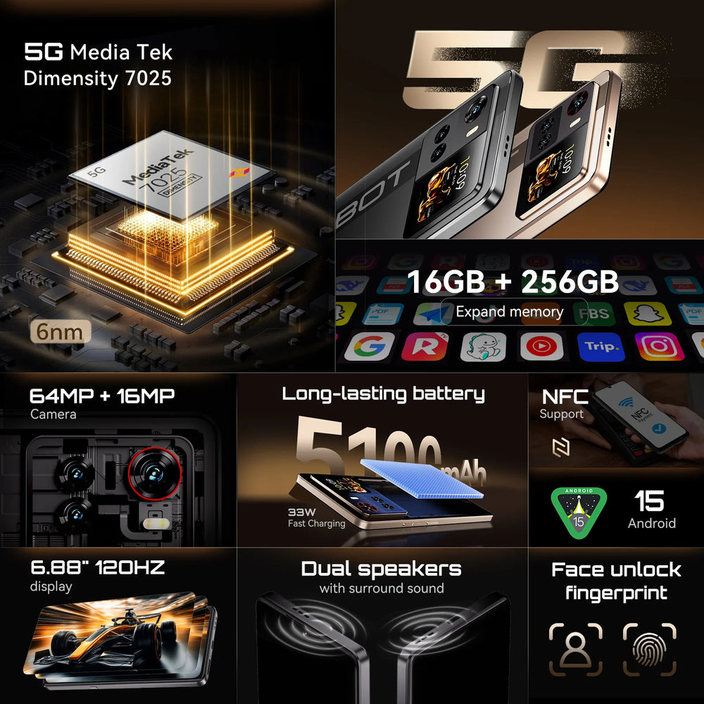 Cubot X100 5G Smartphone - 6.88" display 120 Hz, 16MP camera