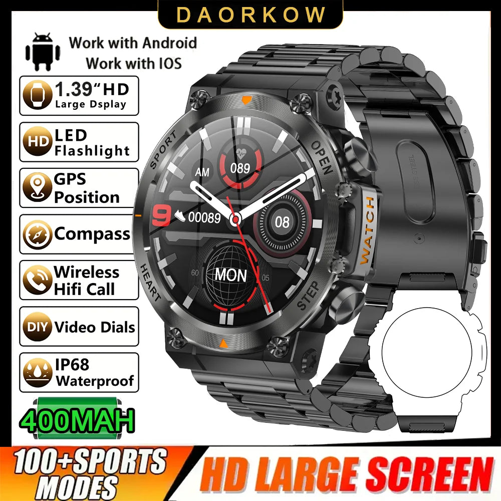 DAORKOW Smart Watch - 1.39" HD display, Bluetooth calling, heart rate tracking