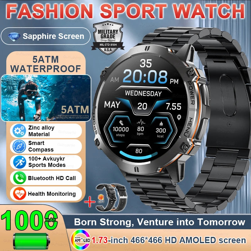 Outdoor Military GPS Smart Watch - AMOLED Display, Compass and 5ATM Water Resistance