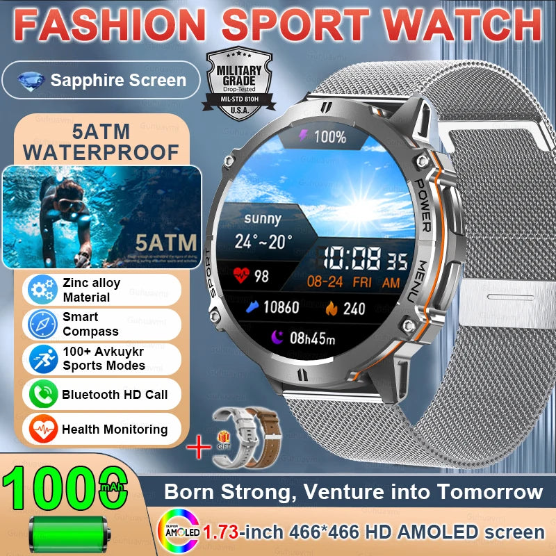 Outdoor Military GPS Smart Watch - AMOLED Display, Compass and 5ATM Water Resistance