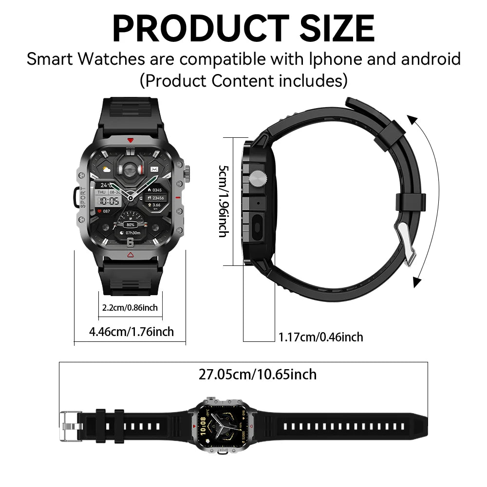 KESHUYOU Outdoor Smart Watch - 2.01" HD Screen and LED Flashlight