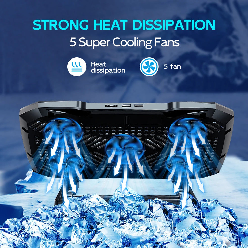Laptop Cooling Pad - 5 Quiet Fans, Adjustable Stand and Phone Holder