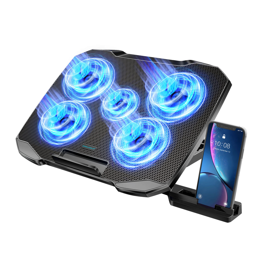 Laptop Cooling Pad - 5 Quiet Fans, Adjustable Stand and Phone Holder