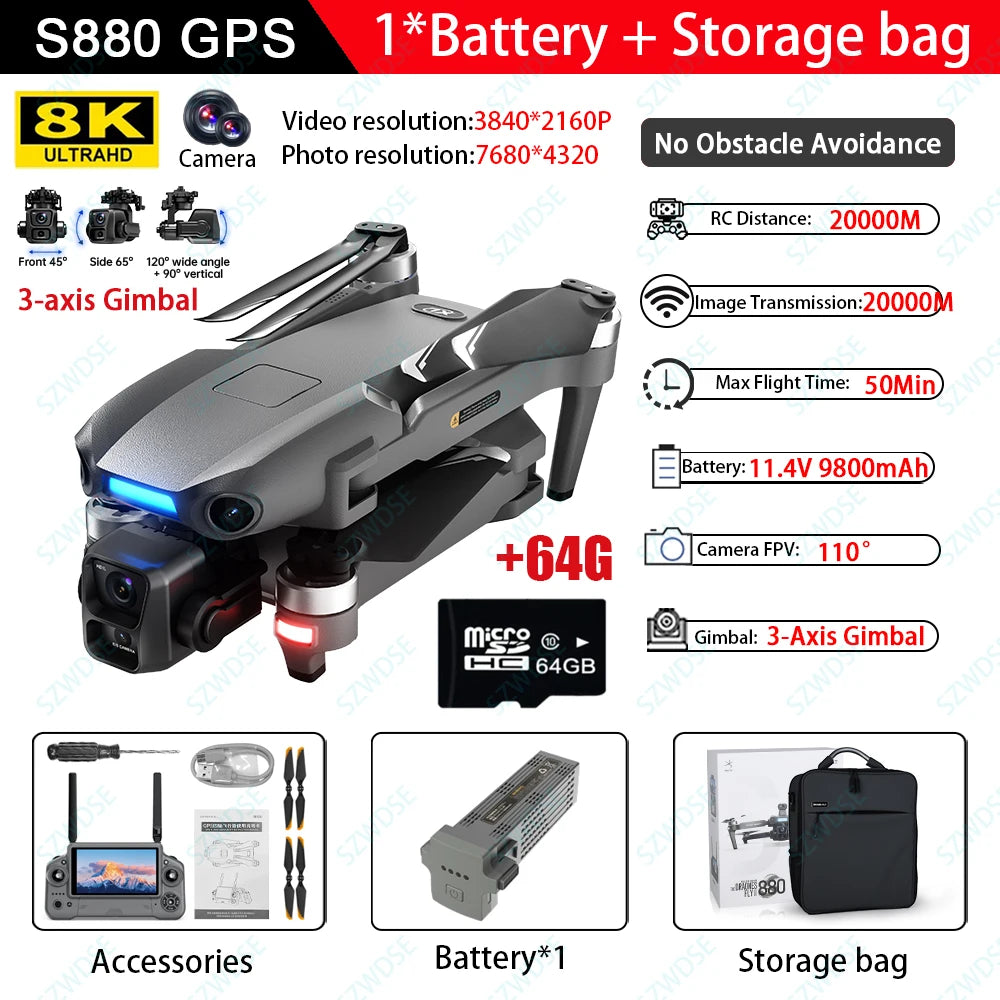 S880 Max GPS Fishing Drone - 8K Dual Camera, 5G WiFi and 3-Axis Gimbal