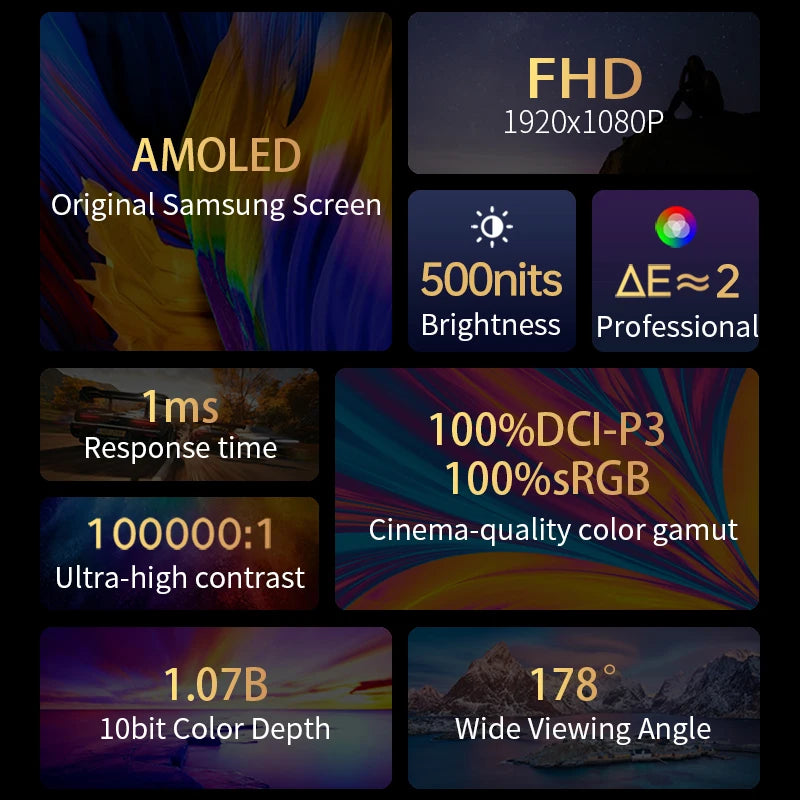 VCHANCE 13.3" OLED Portable Monitor - 13.3" display, 60 Hz refresh rate