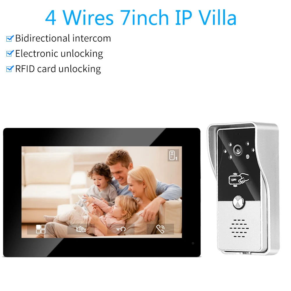7-Inch Video Intercom System - Wired Doorbell Camera with Indoor Monitor