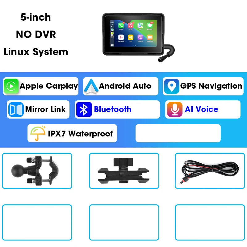 5"/7" 2K Portable Motorcycle DVR GPS Navigator - 5" screen and Android Auto