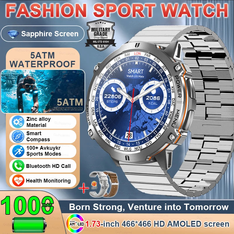 Outdoor Military GPS Smart Watch - AMOLED Display, Compass and 5ATM Water Resistance