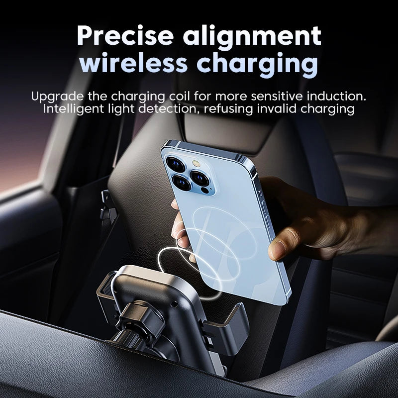 15W Wireless Car Charger Mount - 15W charging, smart car mount