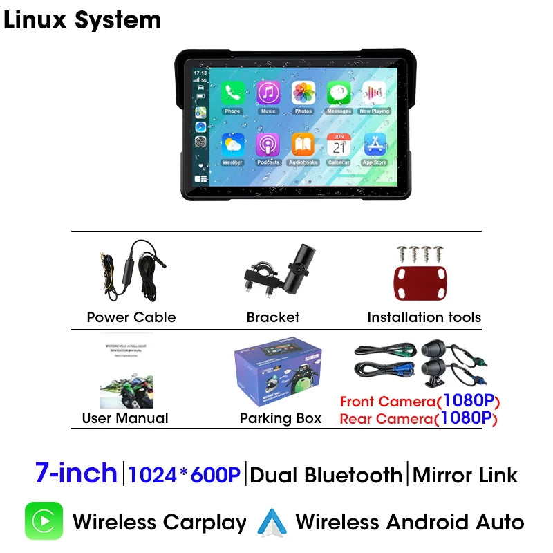 5"/7" 2K Portable Motorcycle DVR GPS Navigator - 5" screen and Android Auto
