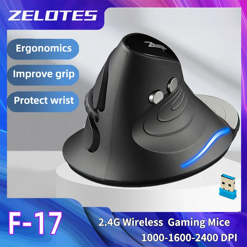 Ergonomic Vertical Wireless Mouse - 2.4G with Adjustable DPI
