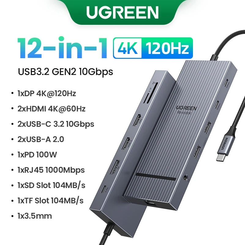UGREEN USB-C Docking Station - 12-in-1 Hub with HDMI, DP and Ethernet