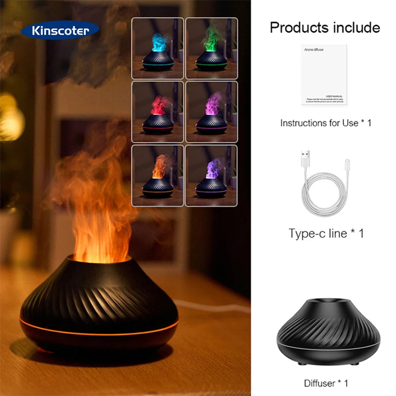 Volcanic Aroma Diffuser - 130ml Flame Humidifier with Night Light