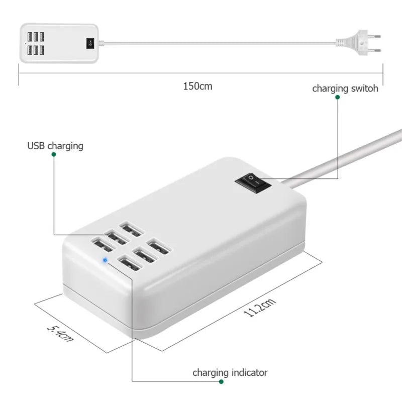 6-Port USB Wall Charger - 6-port output
