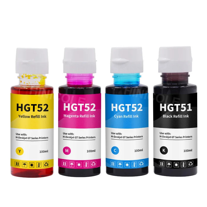 GT51 GT52 Dye Ink Bottle Set - Compatible Refill for HP Tank Printers