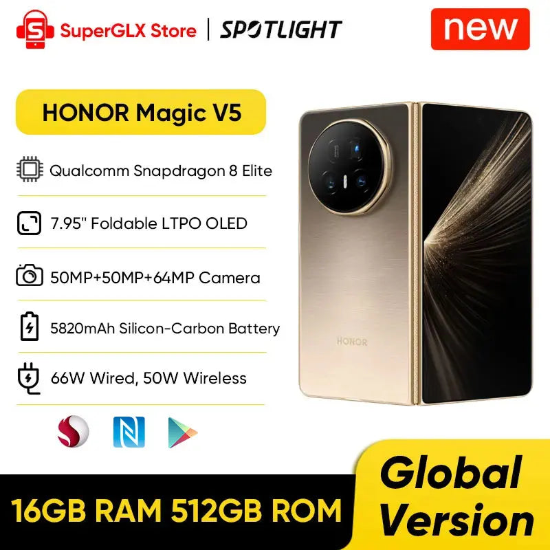 HONOR Magic V5 Global Version 5G Foldable - 7.95" OLED, 20 MP camera and 5820mAh battery