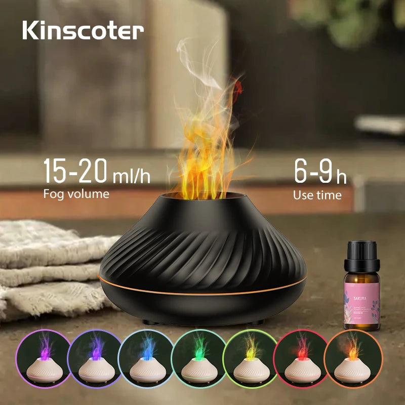 Volcanic Aroma Diffuser - 130ml Flame Humidifier with Night Light