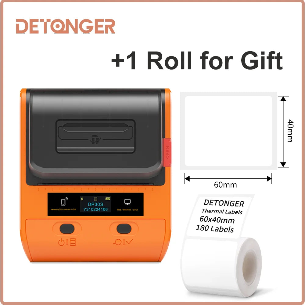 DETONGER DP30S Portable Thermal Label Printer - Bluetooth Sticker Maker