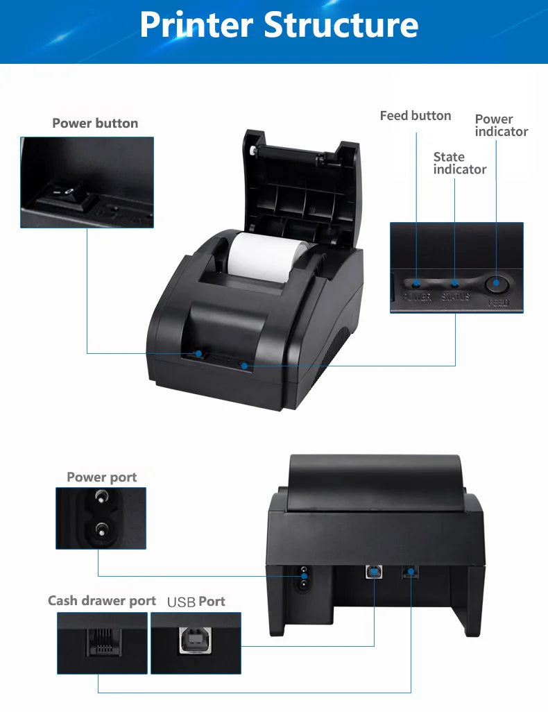 Xprinter 58mm Thermal Receipt Printer - USB and Bluetooth POS Printing