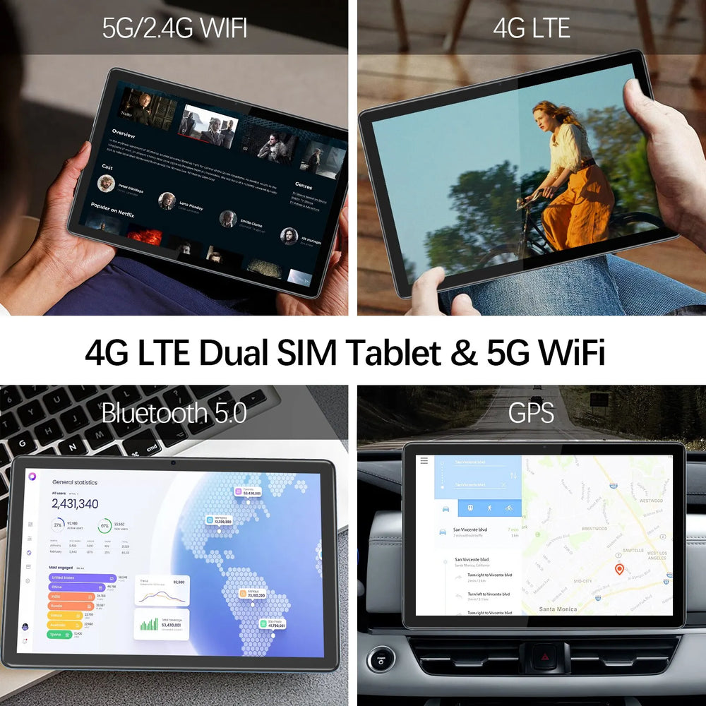 VASOUN 10.1" Android 14 Tablet - 12GB RAM, 128GB and Dual SIM 4G