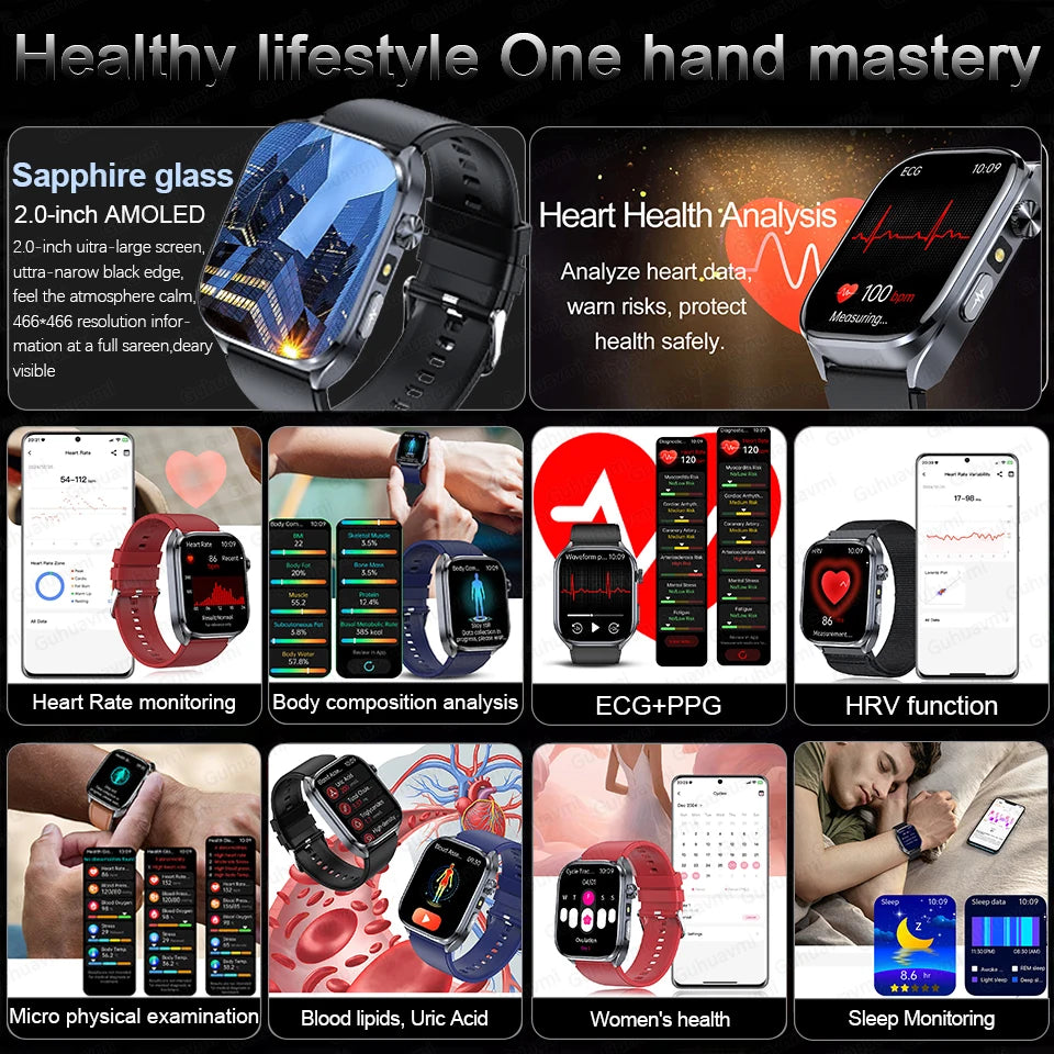ECG Health Smart Watch - Blood Pressure, BT Calling and Wellness Tracking